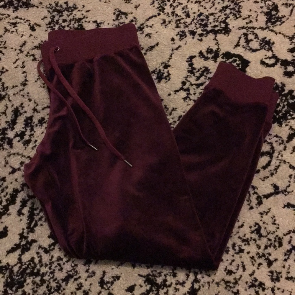 NWOT Burgundy Crushed Velvet Champion Joggers